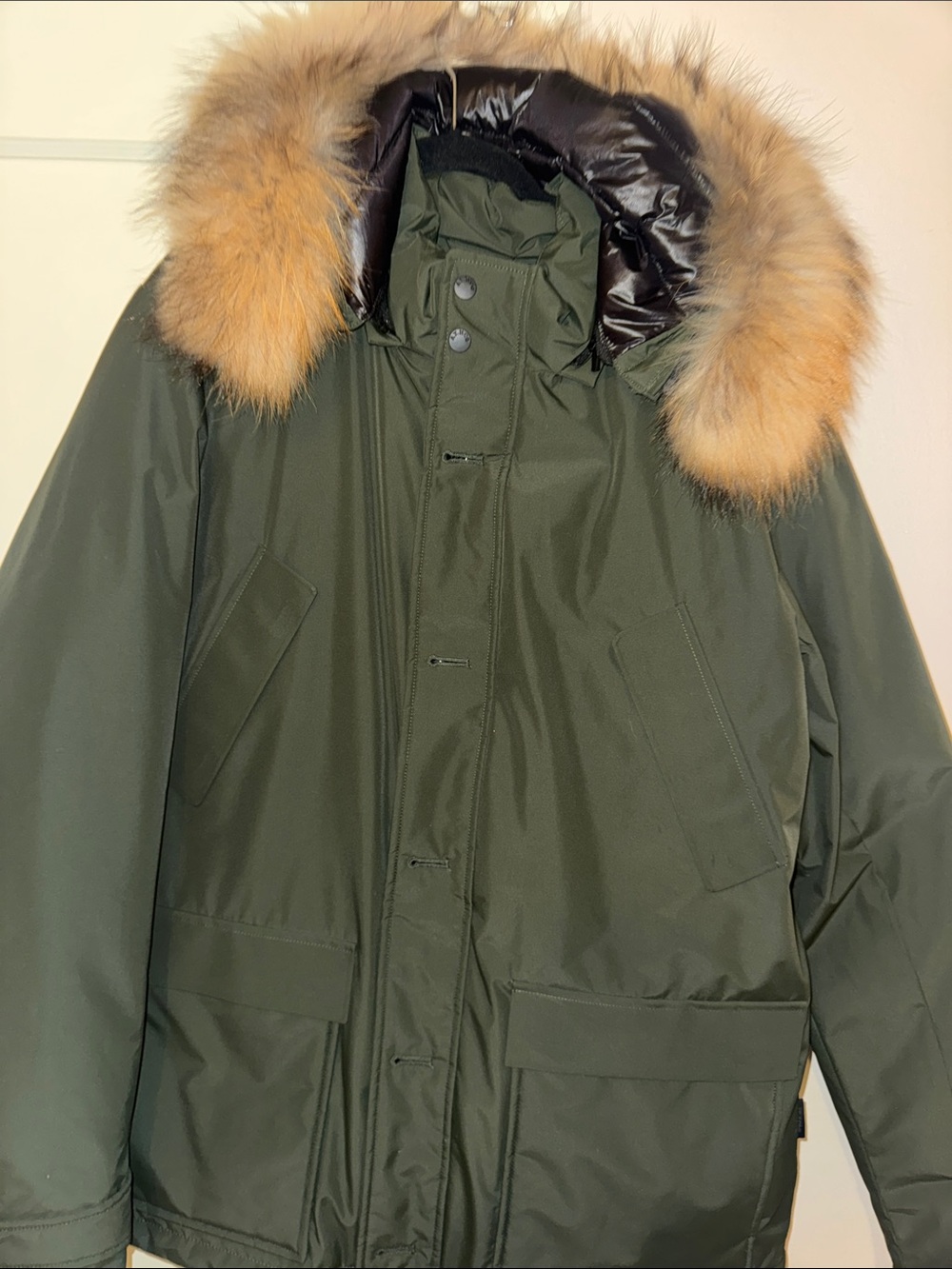 Olive Green Parka with Fur Trim Hood | AT P CO